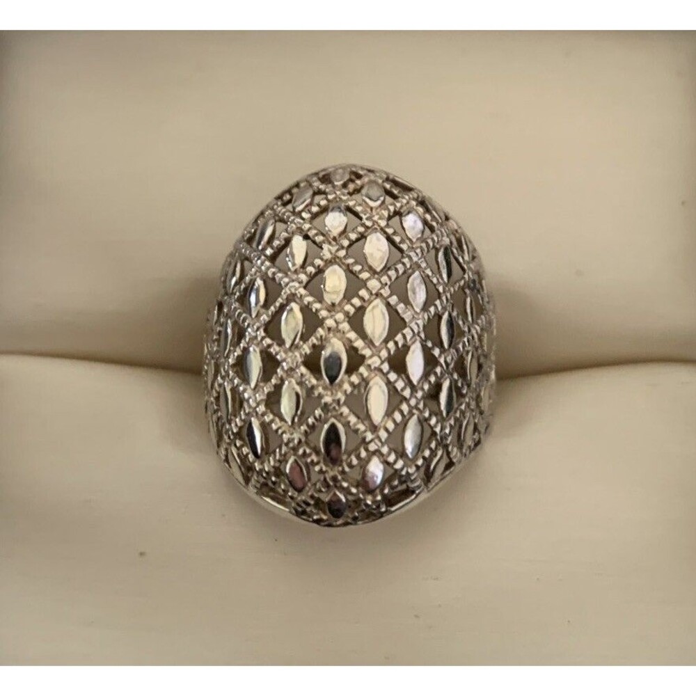 Vintage Sterling Silver Basket Weave Dome Ring Women’s 7.25”